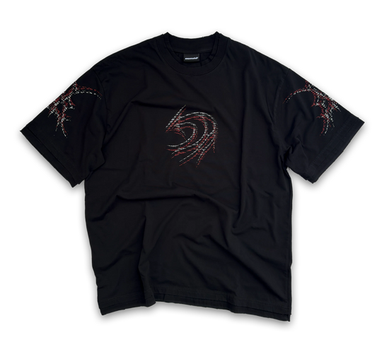 UUNDO Acid tee front black t-shirt with a cyber-sigilism design 