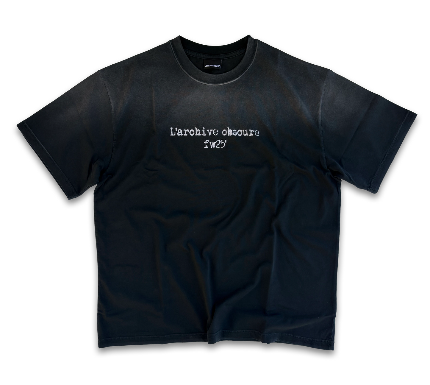UUNDO Obscura tee front dark gray t-shirt with white text