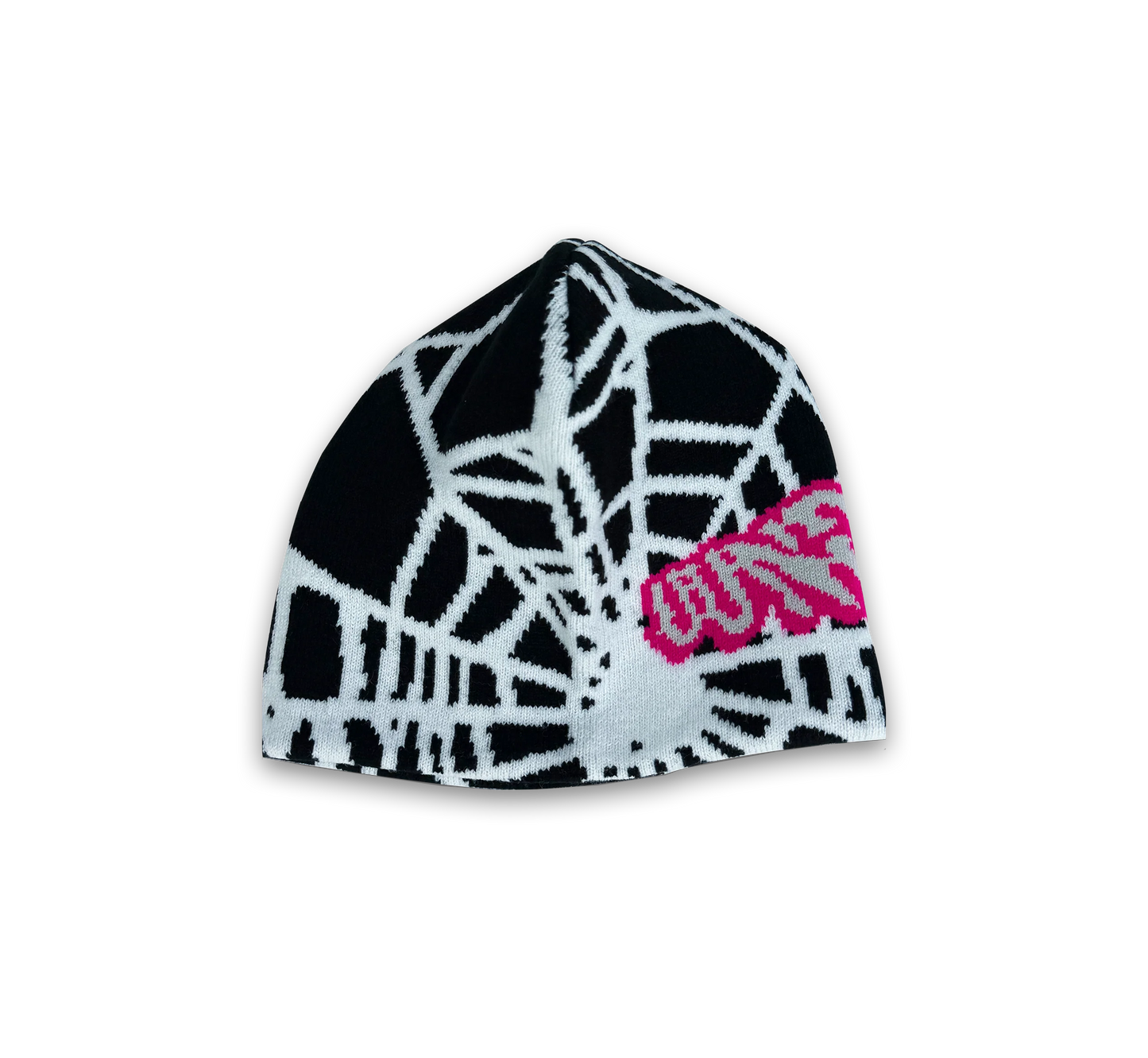 UUNDO Spider beanie side of a black beanie with graphic design